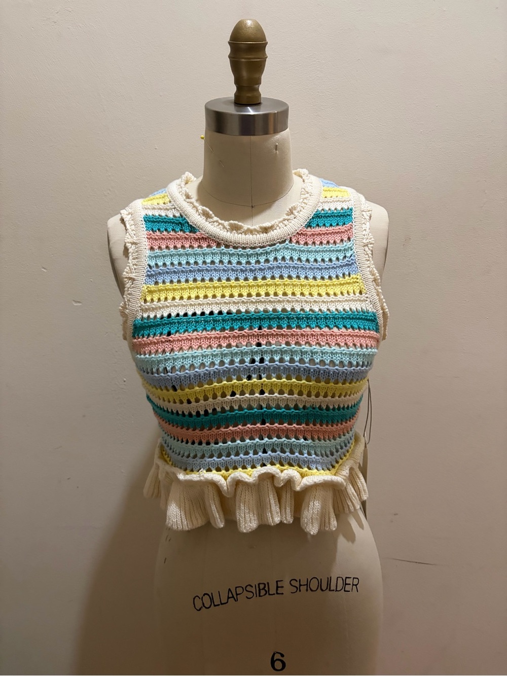 Altar'd State Cream Crop Crochet Top with Pastel Stripes
